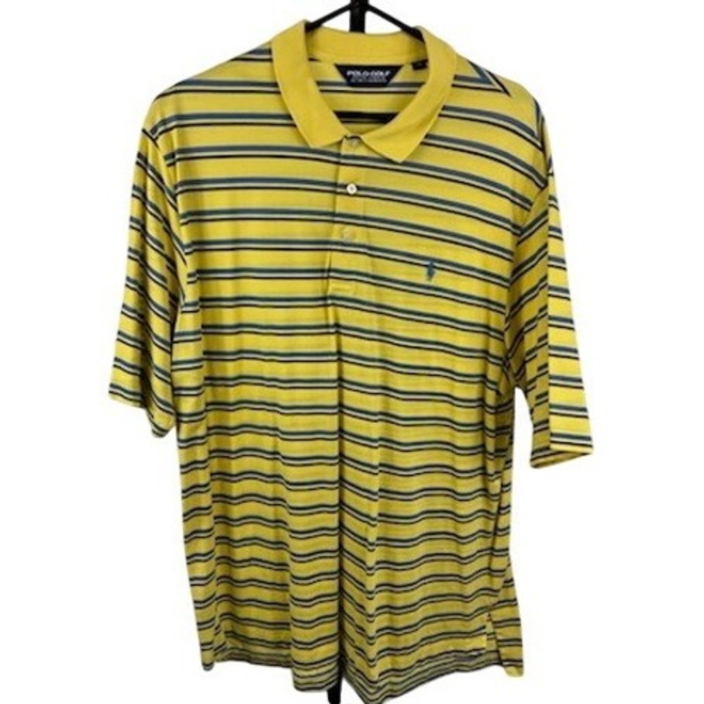 Polo Golf Ralph Lauren Shirt Men's Size XL Yellow Blue Stripe Pima Cotton Top